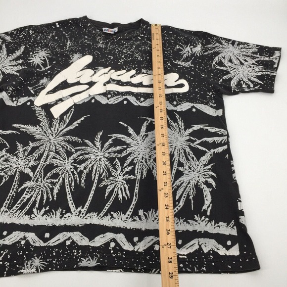 Vintage 1990s Laguna AOP Tropical Single Stitch T-Shirt Large Black White L - Picture 8 of 8